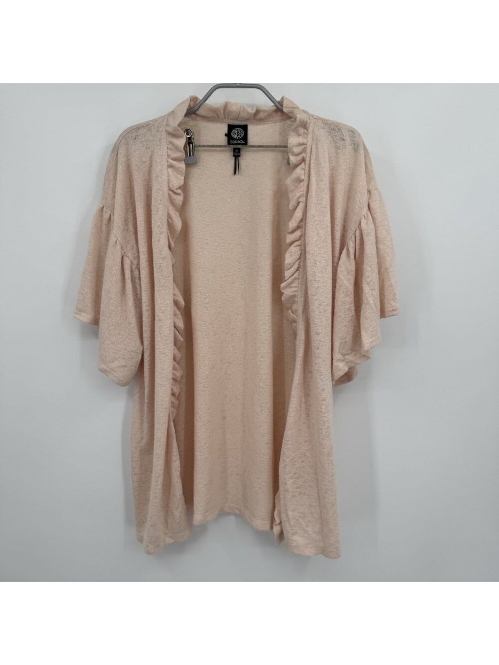 Bobeau Blush Pink Ruffle Open Front Cardigan Size M Medium Short Sleeve NWOT